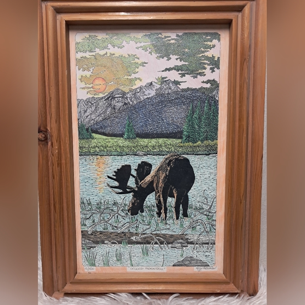 Framed Nature Artwork with Moose - Picture 2 of 6